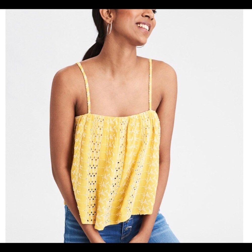 NWT AE yellow Crinkle Overlay Cami
